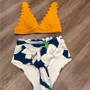 Cupshe Yellow and Blue Floral Bikini Set